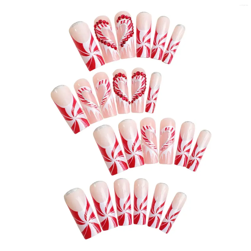 Faux ongles 24pcs brillant long faux ongles ligne de Noël plaid patchwork artificiel pour les femmes et les filles salon à la maison