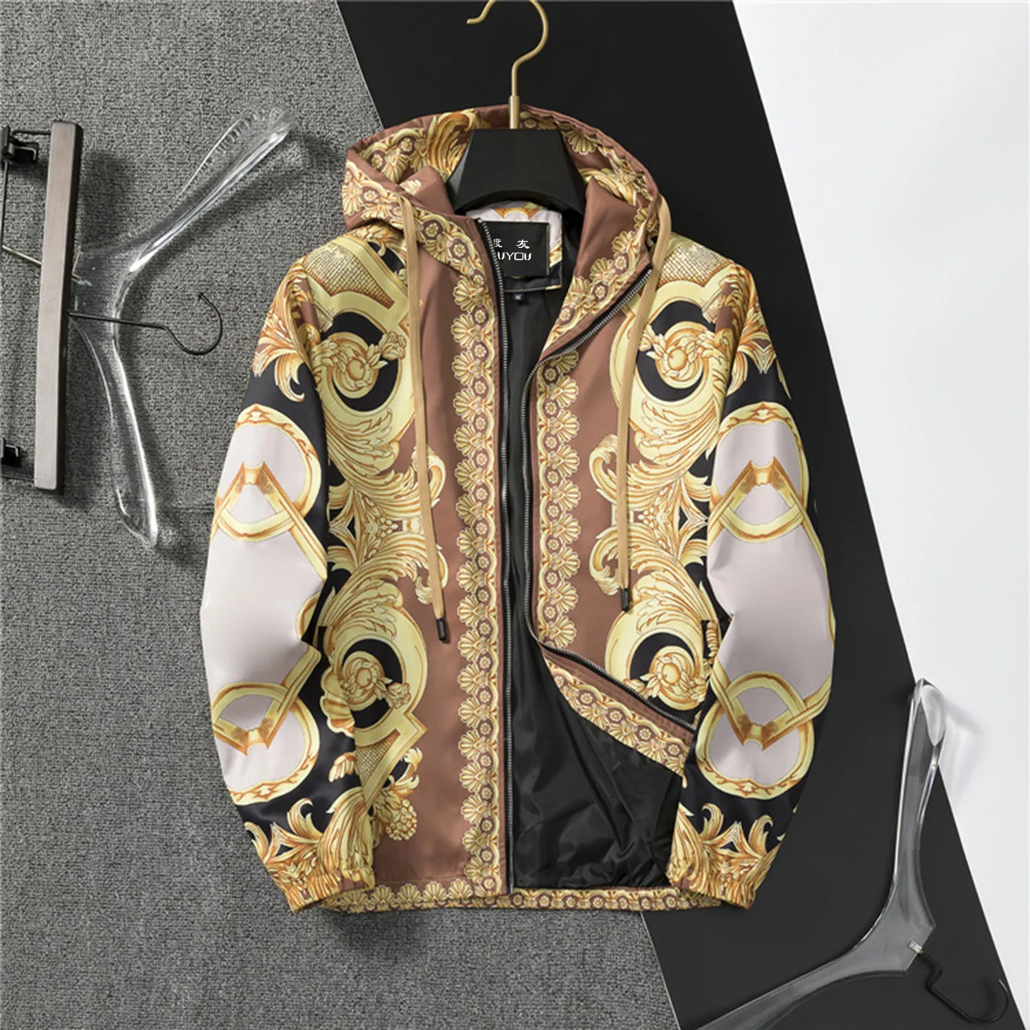 남성 재킷 얇은 윈드 브레이커 지퍼 후드 스트라이프 외곽웨어 품질 힙합 디자이너 코트 진장 패션 스프링 및 가을 파파 크기 M-3XL 87688
