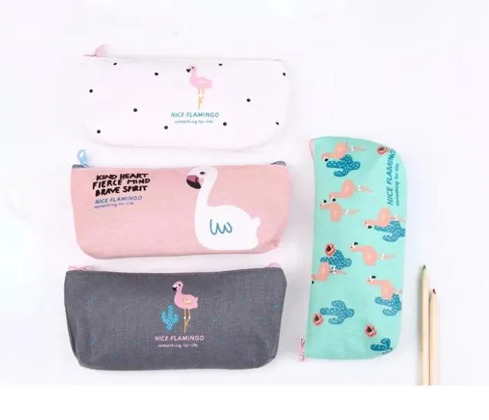 new designer cute creative flamingo canvas pencil case storage organizer pen bags pouch school office supplies christmas gift BJ