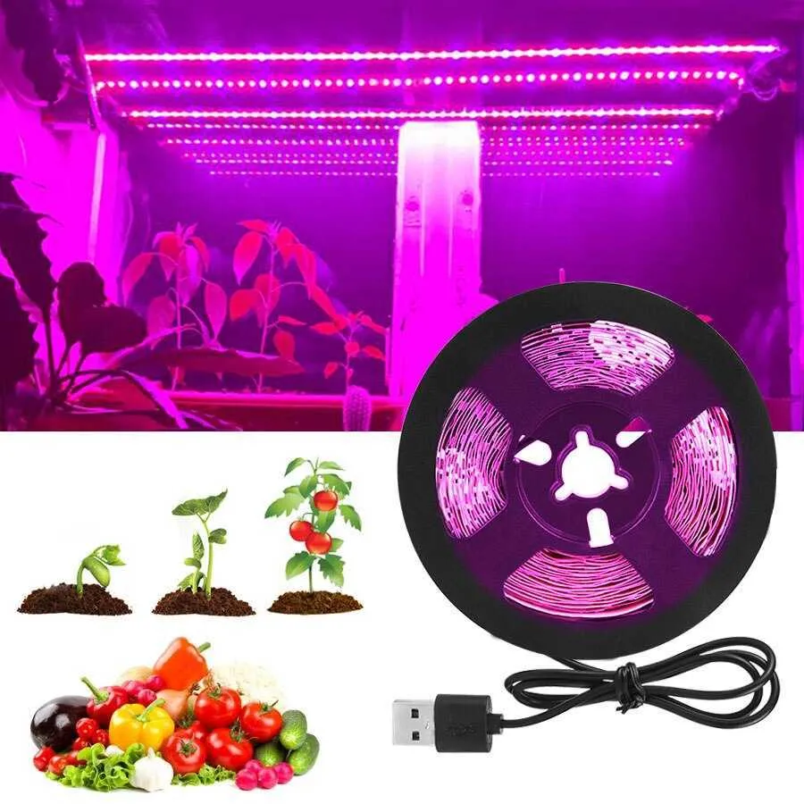 Coltiva le luci DC 5V USB LED Coltiva la luce Spettro completo 2m 3m Luce per piante Coltiva la striscia LED Phyto Lampada Verdura Fiore Piantina Coltiva la tenda P230413