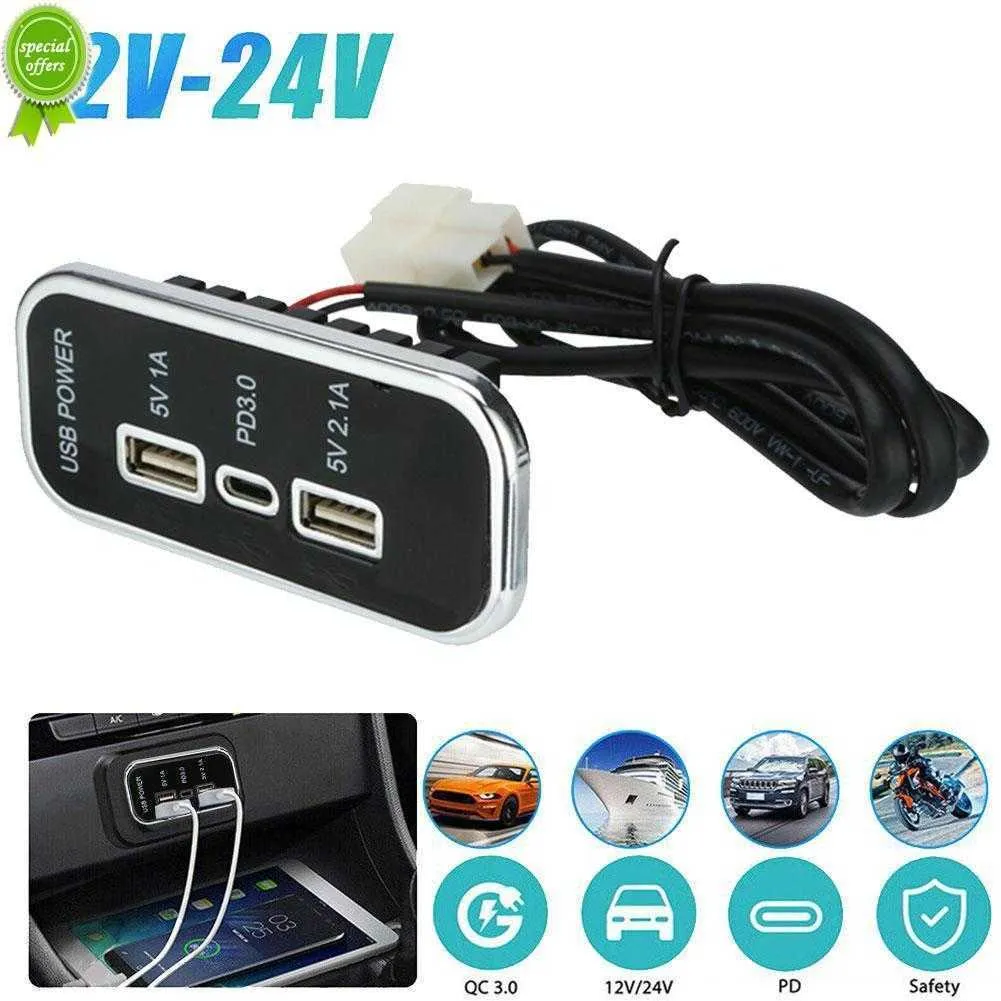 3 Port PD Type C USB Car Charger 12V 24V DC Power Adapter Outlet