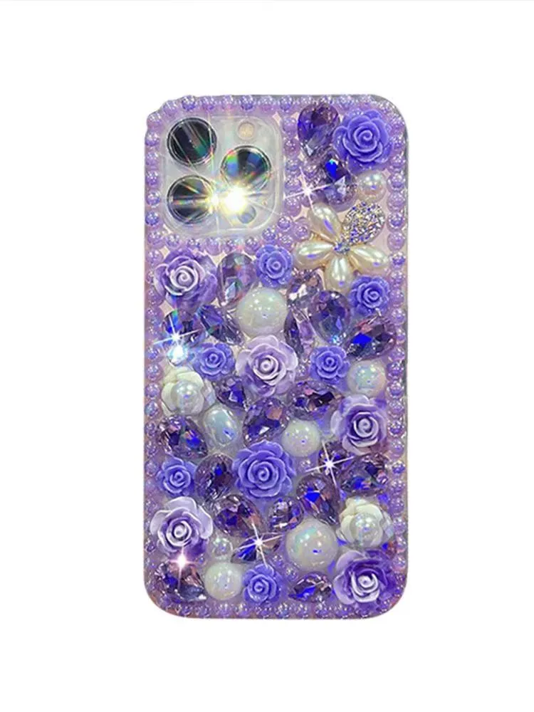 3D Flower Bling Diamond Falls för iPhone 15 14 Plus 13 Pro Max 12 11 X XR XS 8 7 6 SE2 Luxury Fashion Floral Hard Acrylic PC Plastic Soft TPU Rhinestone Girls Phone Back Cover Cover Cover Cover Cover Cover TOCK