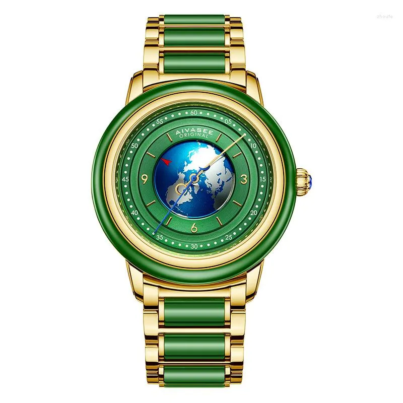 Montres-bracelets Jade Montre Hommes Automatique Machine Saphir Miroir Terre Carte Conseil Affaires Homme Montre-Bracelet Top Cadeau Unique Couple Femmes Horloge