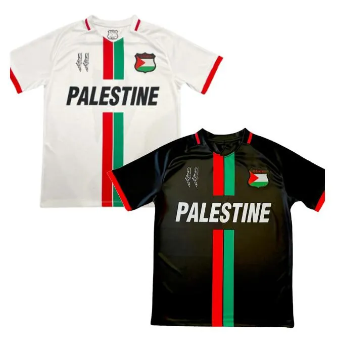 2024 Palestine Soccer Jersey, Black Center Stripe Red Green Football Shirt,  War Justice March Football Uniform, S-4XL