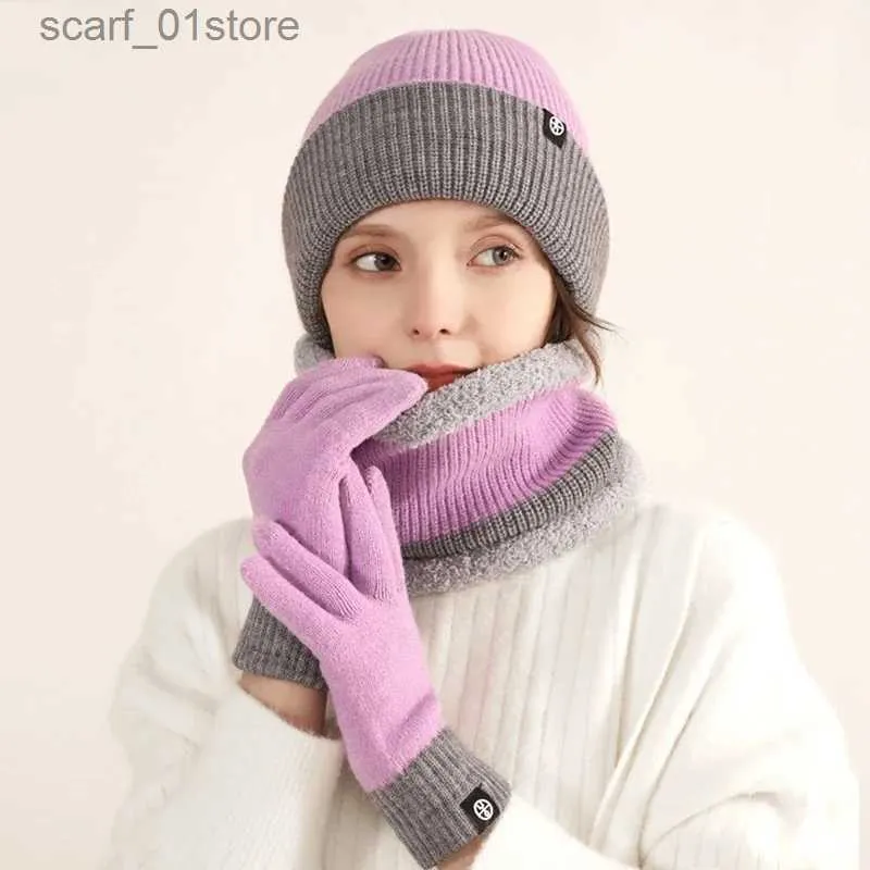 Cappelli Sciarpe Set Inverno Caldo Lavorato A Maglia Gs Cappello Sciarpa Alpaca Protezione Termica per le Orecchie a doppia faccia Uomo Set Tre Pezzi Sciarpa Invernale Per Le DonneL231113