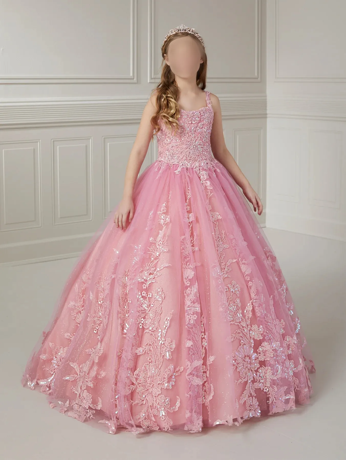 Girls' Embroidered Lace High-Low Tulle Dress - Princess Pageant Party Gown, Dusty Rose (Size 6-7Y)