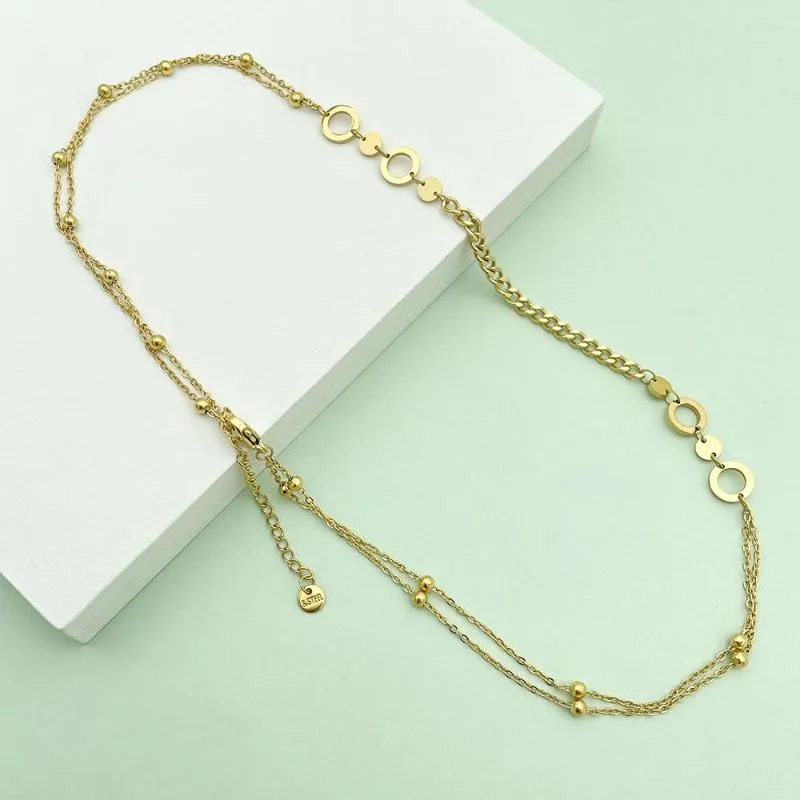 Kedjor Fashion Gold Color Cuban och Round Bead Chain Spliced ​​Geometric Design Necklace For Women Men Classic Simple Jewelry Gifts