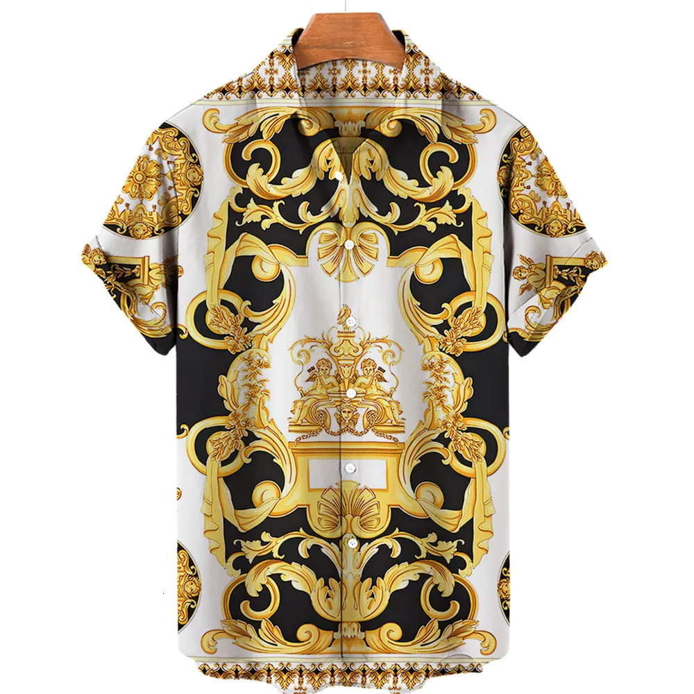 Męskie koszule luksusowa koszula dla mężczyzn w stylu barokowym 3D męska koszula hawajskie letnie wierzchołki Buton krótkie rękawowe luźne ubrania męskie ubranie rozmiar 230413