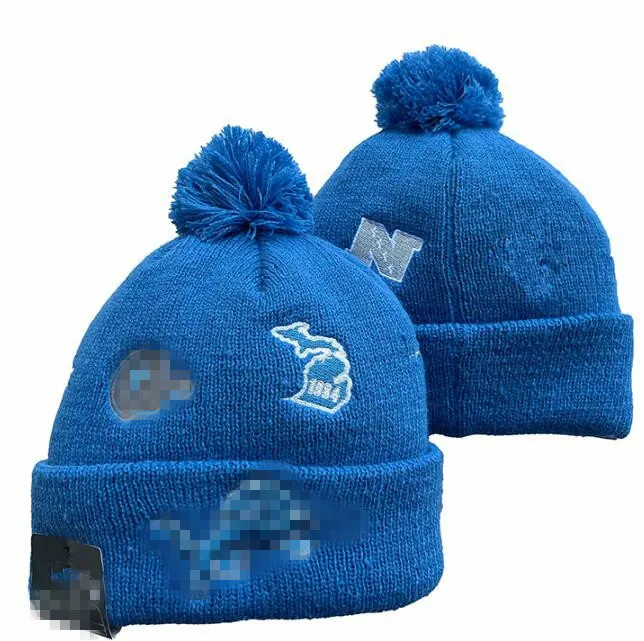 Lions Beanies Detroits Beanie Cap Wool Warm Sport Knit Hat Hockey North American Team Striped Sideline USA College Cuffed Pom Hats Men Women A0