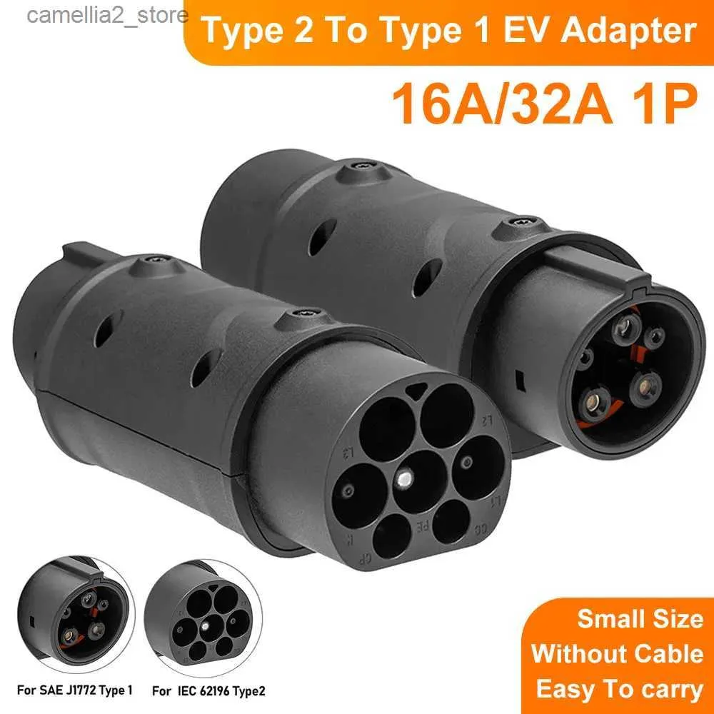 Accessoires pour véhicules électriques Connecteur de charge de véhicule électrique Type2 à Type1 16A/32A EV adaptateur de chargeur de voiture convertisseur IEC 62196 J1772 EVSE accessoires Q231113