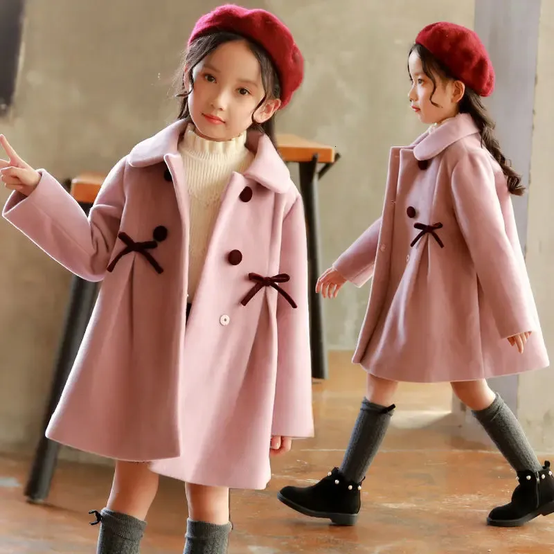 Casaco crianças jaqueta para meninas outono inverno lã casaco moda roupas crianças outerwear longo 3 4 5 6 7 8 10 anos 231113