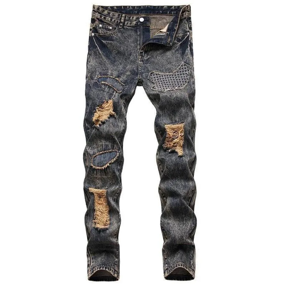 Nouvelle tendance Jeans pour hommes pantalons en coton trou décontracté slim hommes denim Hombre lettre étoile homme broderie patchwork pantalon pour tendance bran220k