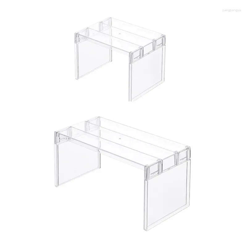 Kitchen Storage Clear Divider Rack Stackable Double Layer Transparent For Home Refrigerator Cabinet Food Organizers