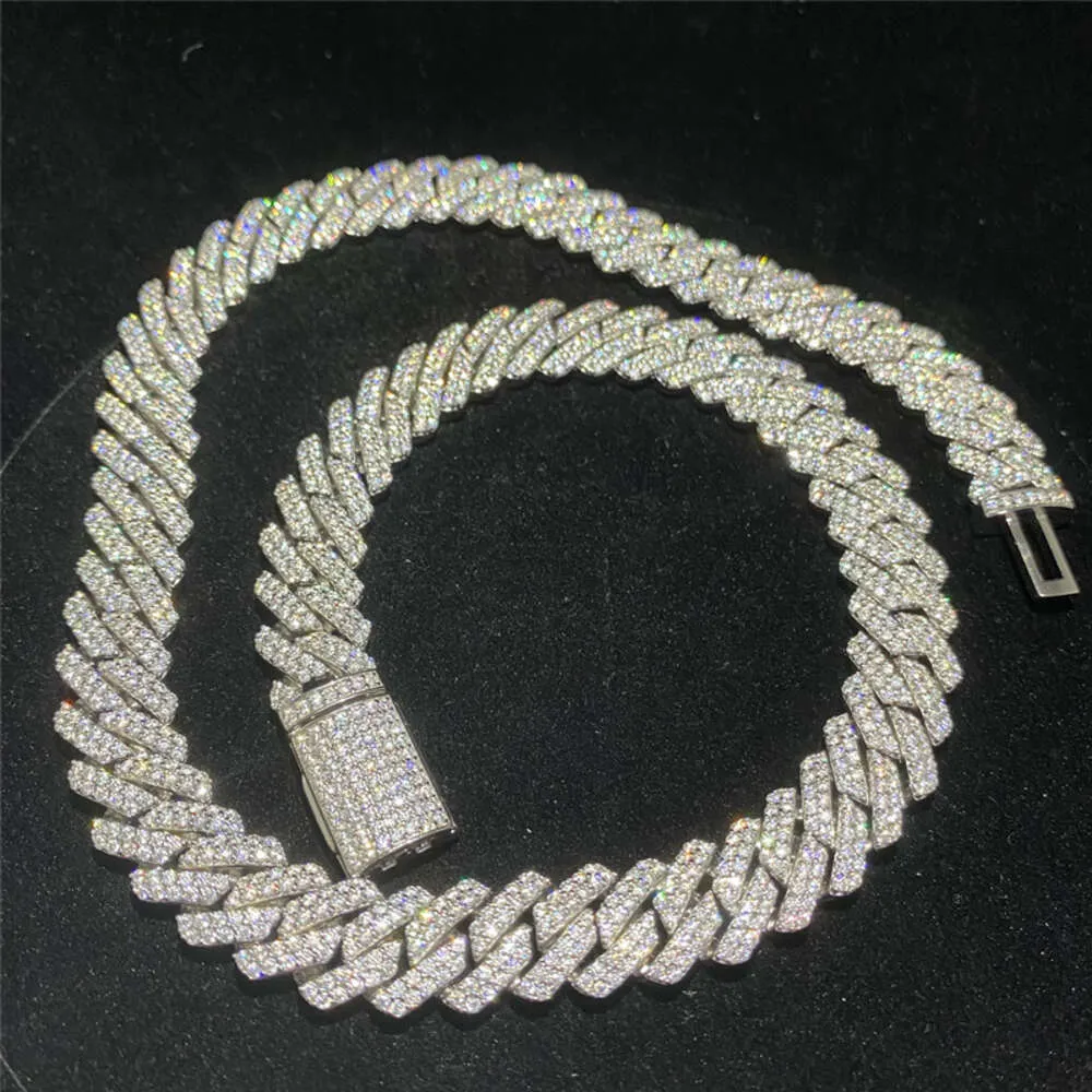 Мужские ювелирные изделия в стиле хип-хоп на заказ, кубинская цепочка, ширина 14 мм, 2 ряда, камень Vvs, стерлинговое серебро с бриллиантами, муассанит, звено