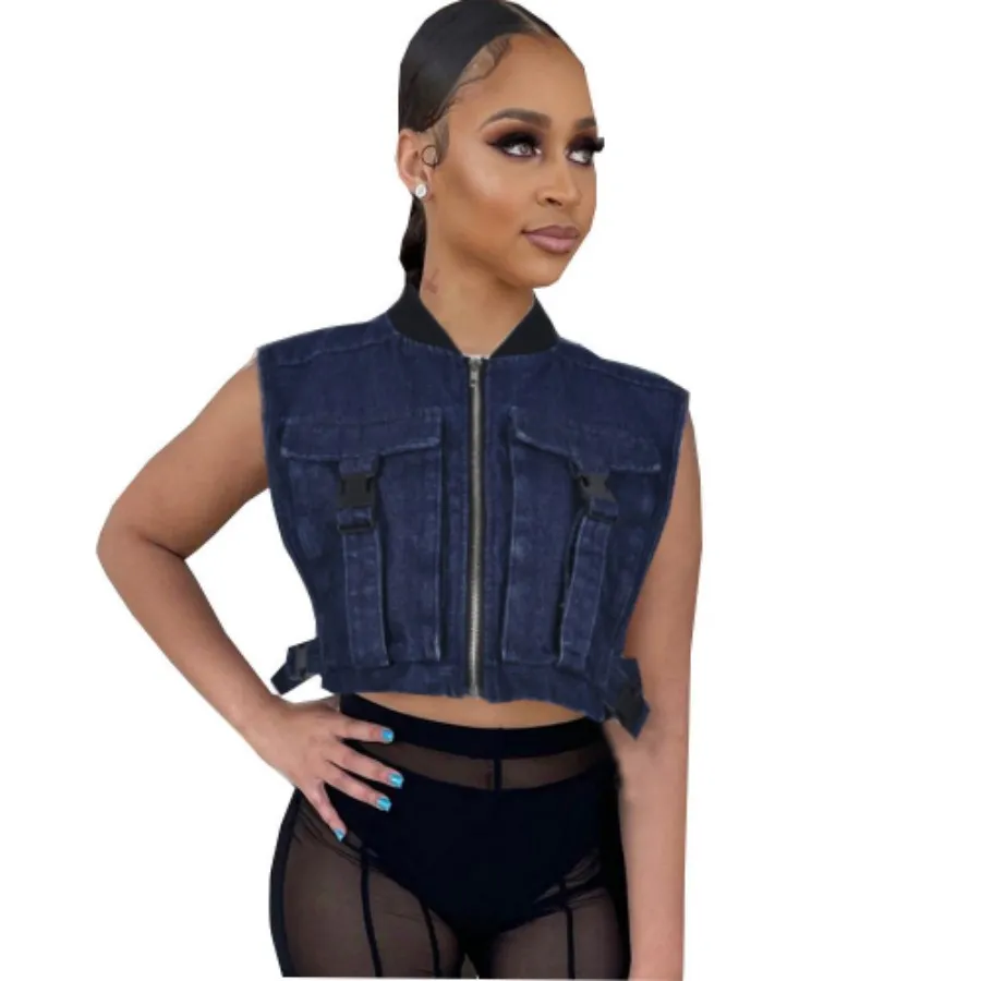 Designer Sleeveless Denim Cargo Vest With Pockets And Side Buckle Y2K 2023 Womens  Clothes From Cirik, $23.02