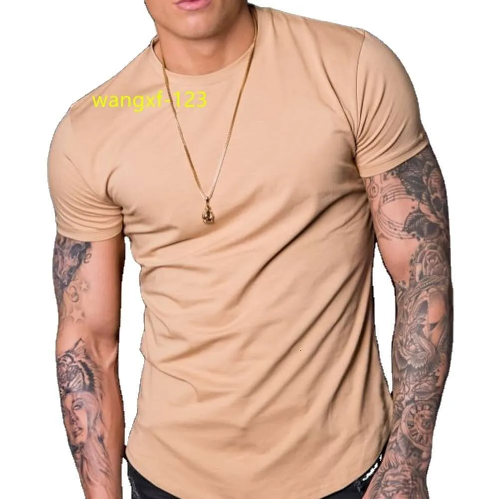 95% Cotton 5% Spandex Fitness Wear Clothes Slim Fit Longline Camisetas Tee-Shirt Stringer Muscle Fitted Athletic Gym Mens Shirts