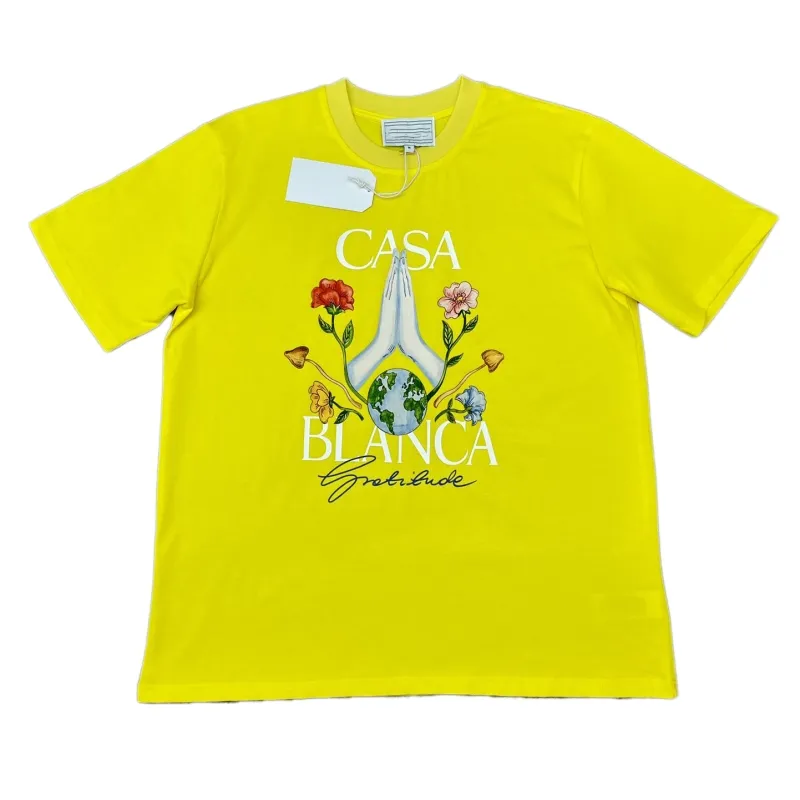 Hommes T-shirts Designer Tshirt Casablanc Mode Jaune Casual Homme Vêtements Rue T-shirts Tennis Club Casa Blanca Shorts Manches Vêtements Graphique Tee