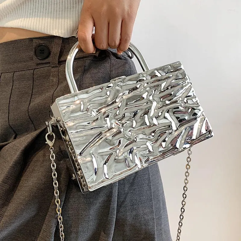 Evening Bags Metallic Handbags For Women 2023 Hard Acrylic Ice Crack Luxury Bag Woman Mobile Phones Square Fashion Shoulder Ladies