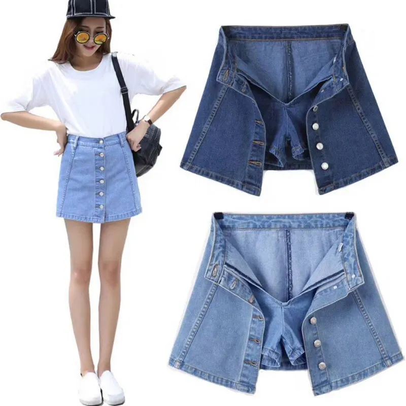 Jupes d'été femmes shorts denim jupe mode mince pantalon de taille haute femme vintage poitrine simple midi en ligne A-ligne 230413