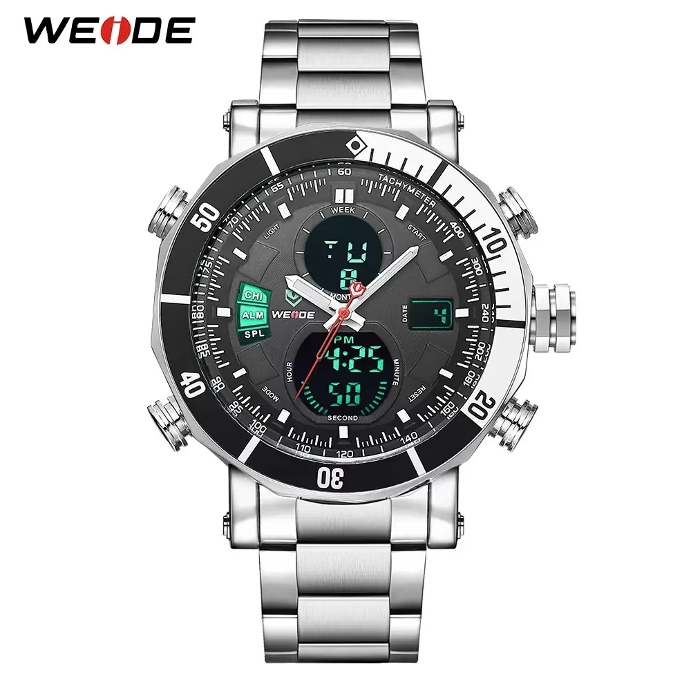 2023 WEIDE Klockor Herr Quartz Digital Sport Auto Date Back Light Alarm Repeater Flera tidszoner Bandklocka i rostfritt stål Armbandsur