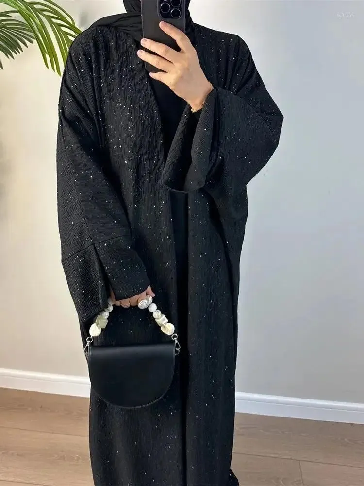 Vêtements ethniques Hiver Ouvert Abaya pour femmes Kimono Musulman Abayas avec poudre brillante Dubaï Automne Kebaya Modeste Islam Tenue Kaftan Hijab