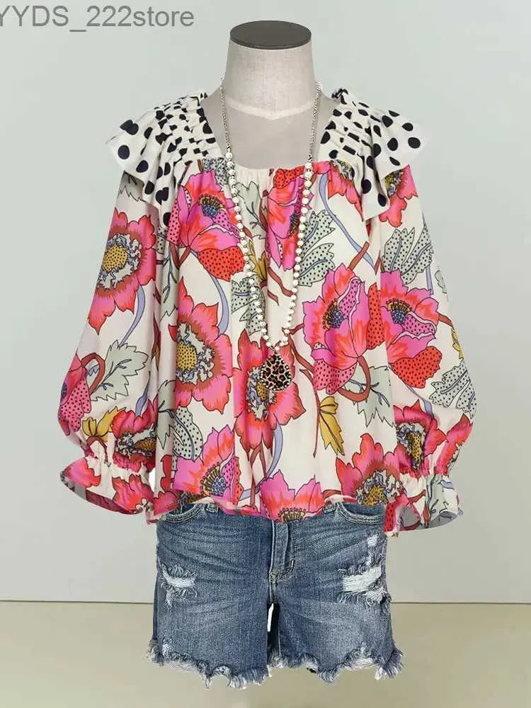 Damesblouses Overhemden Vintage Bloemenprint Blouse Zomer Dames V-hals Mouw Schattig Bloemen Bladerdeegmouwen Casual Vrouwelijke Losse Blouse Tops YQ231114