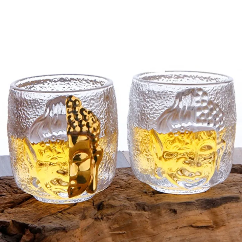 Gobelets Style créatif 100150ml sculpté bouddha visage tasse à vin whisky Vodka saké Shochu S verre drôle Zen Sense Drinkware 230413