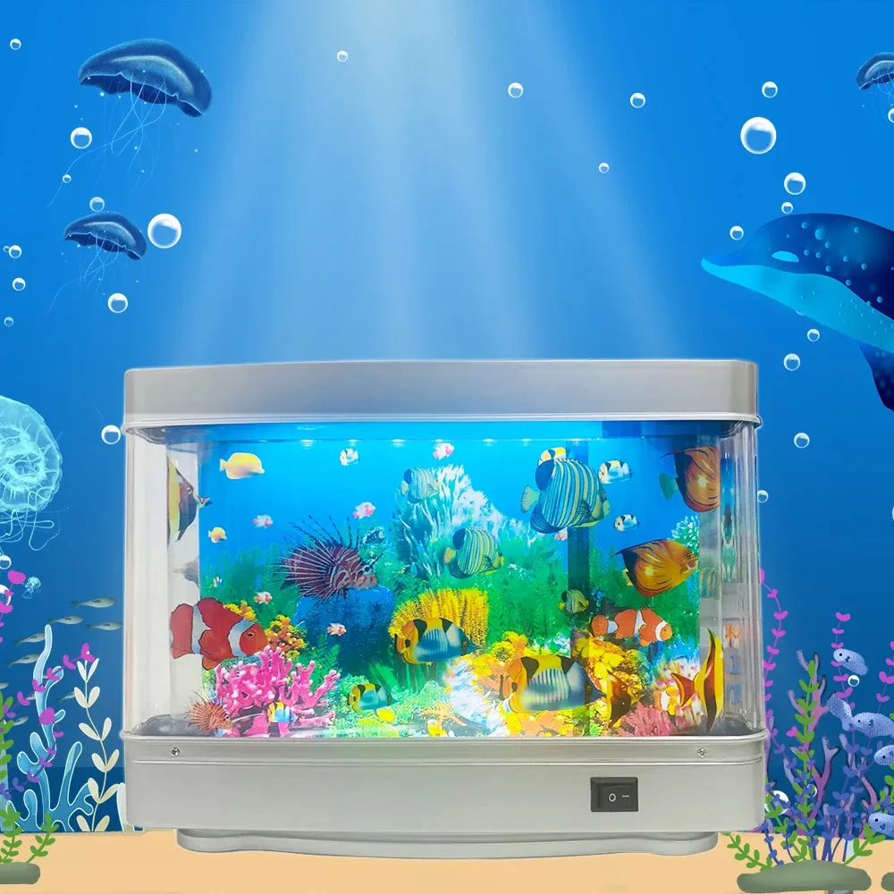 Décorations 7 couleurs LED lampe de réservoir de poisson paysage lampe salon décoration Imitation Aquarium paysage monde sous-marin avec interrupteur 231113