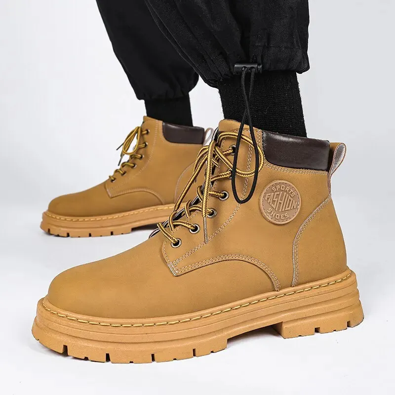 Stivali alti da uomo in pelle Scarpe moda da esterno Moto caviglia militare maschile inverno tattico con lacci Botas 231113