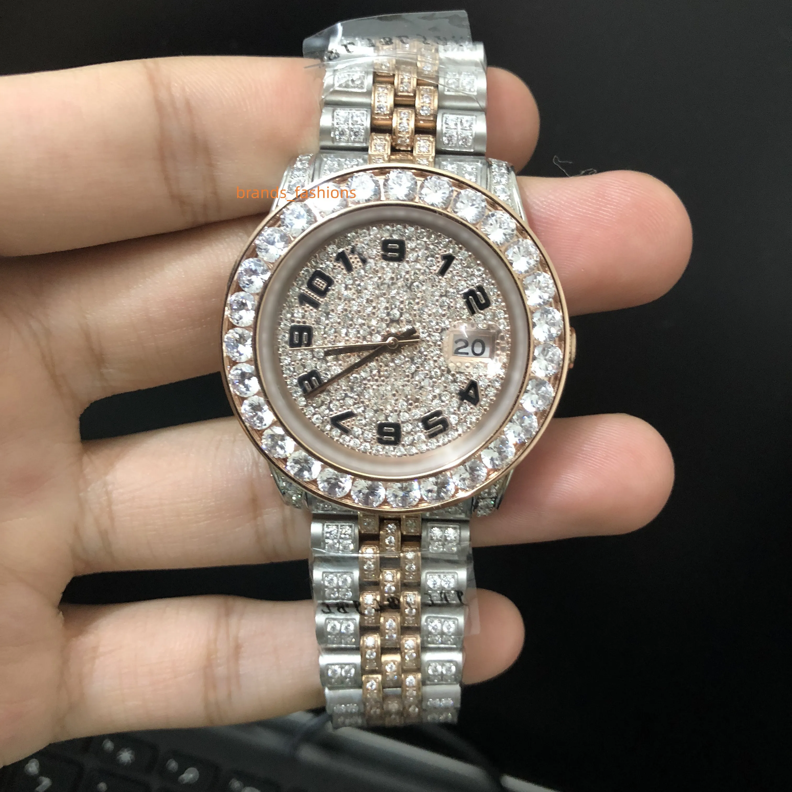 Automatisch mechanisch horloge voor heren Iced Diamond Hip-Hop Rap Style Fashion Watch Digital Scale Handmade Diamond ingelegde roestvrijstalen horloges