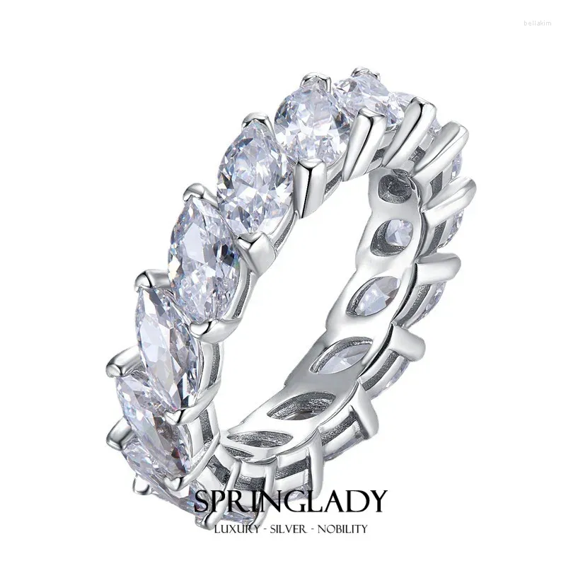 Cluster Rings SpringLady 925 Sterling Silver Marquise Cut High Carbon Diamond Gemstone Fine Jewelry 18K Gold Plated Ring Wedding Band