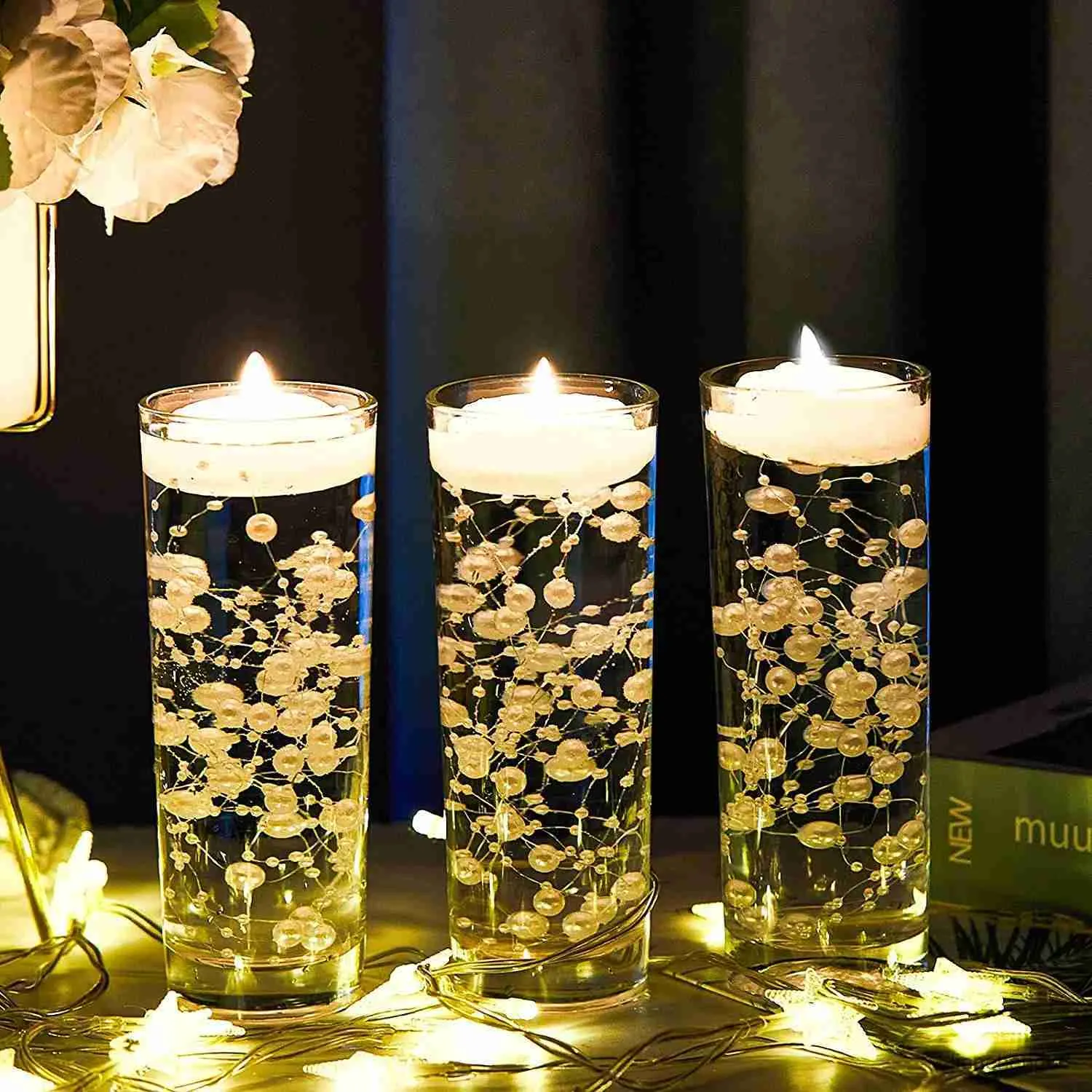 Candles Artificial Pearl String Highlight Pearl String For Floating Candle Wedding Centerpiece Table Party Garland Decoration