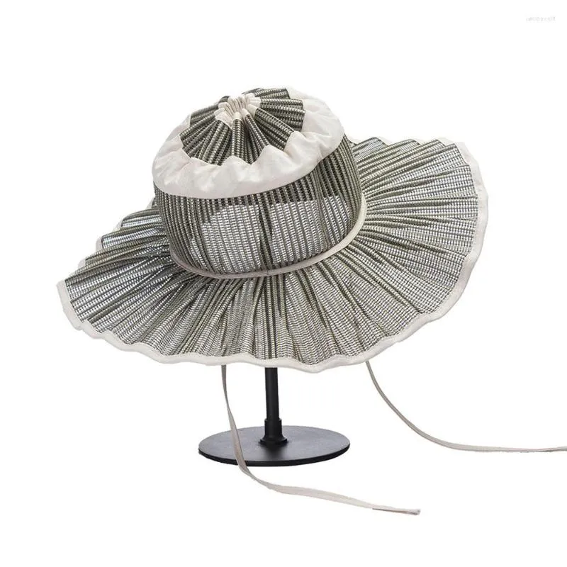 Wide Brim Hats Summer Sun Hat Foldable Pleated Belt Strap Big Straw Outdoor Beach Travel Sunscreen