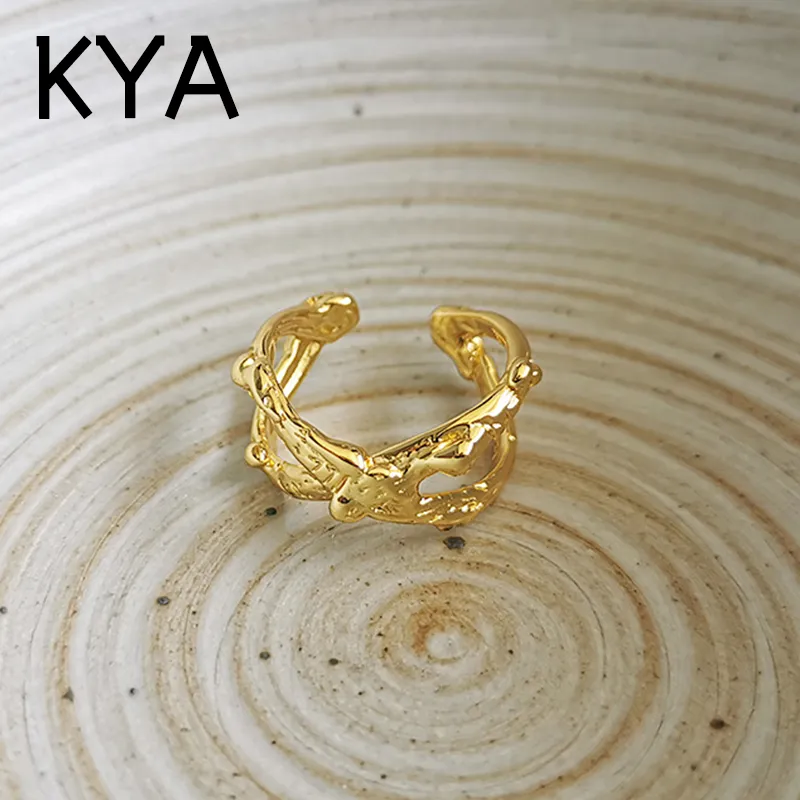 18K Gold Plated 925 Sterling Silver Rings Open Adjustable Rings for Women Handmade Rings with a Unique Irregular wavy Design