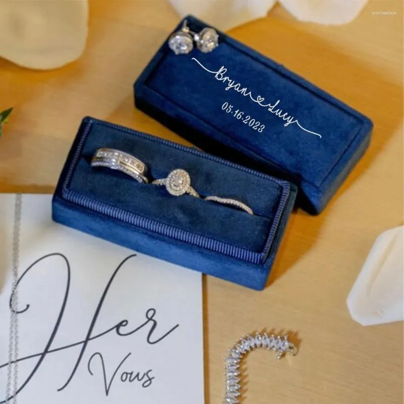 Jewelry Pouches Custom Velvet Engagement Proposal Rings Double Slot Single Storage Container Finger Earrings Stand Box