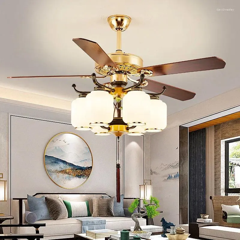 Chinese Style Ceiling Fans With Light Living Room Bedroom Fan Lamp Wood Blades DC Motor Reversible Remote Control