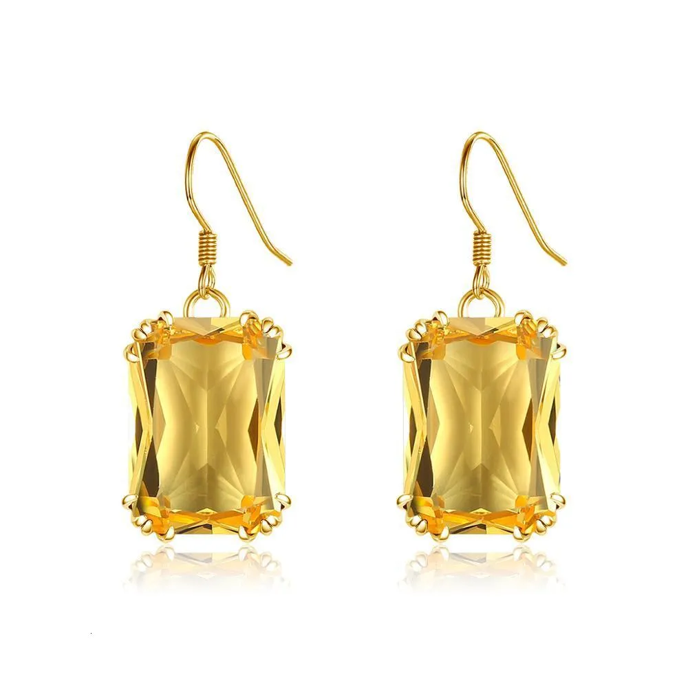 Dangle Chandelier 18K Gold Color Citrine Drop Earrings Genuine 925 Sterling Silver Hanging Earrings For Women Vintage Female Jewelry Trending 230413