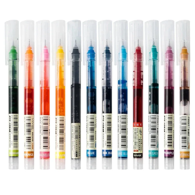 Ballpoint Pens 12 Colorset Student School Office Stationery Fine Nib Gel Pen Big Ink Capacity Straight Liquid Rollerball 231113