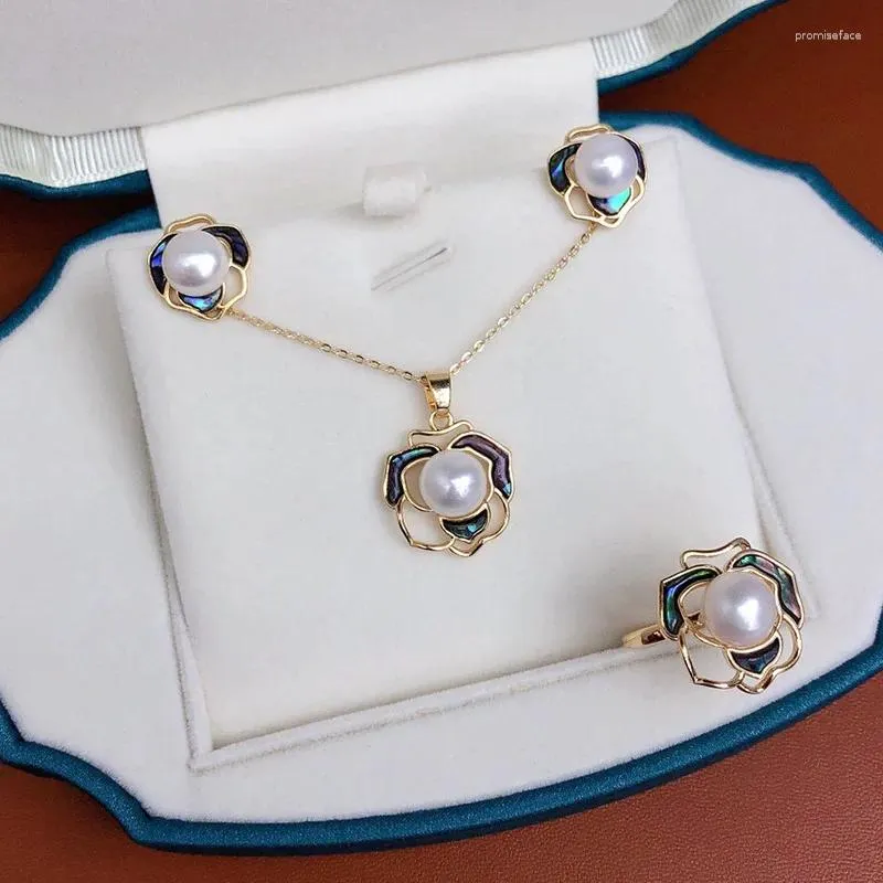 Collana Orecchini Set Perle d'acqua dolce Anelli Pendenti Conchiglia di abalone Xiangshan all'ingrosso in tre pezzi