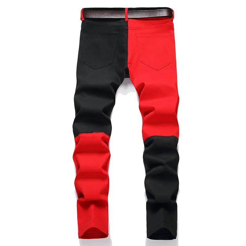 Mens Slim Stretch Denim Patchwork Pants With Spliced Stitching In Two  Colors Red, Black, White, Blue, And Green From Iceyyoung, $24.11