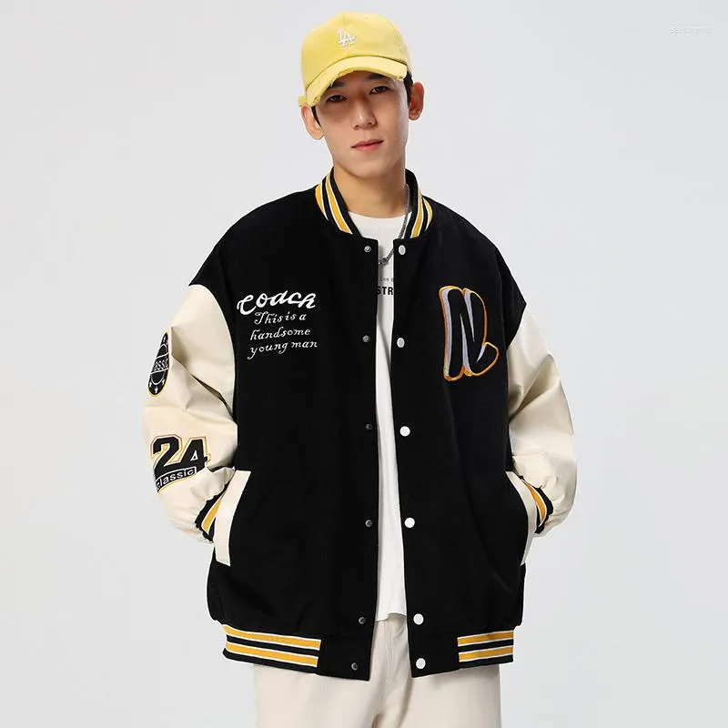 Men's Jackets Men Spring Baseball Clothes Leather Jacket Bomber Street Style Embroidered Fashion Vintage Tooling Harajuku Brand