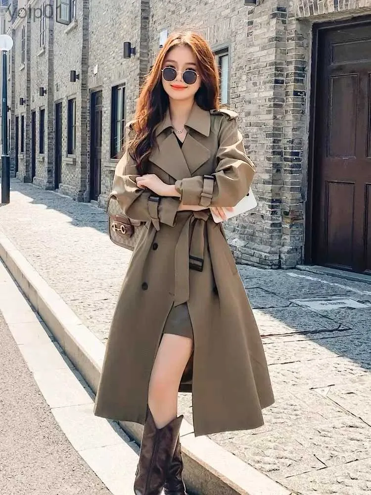 Rów damskich Coats Autumn Streetwear Lose brązowy płaszcz Masowe koreańskie eleganckie czarne kobiety kurtka wiatrówka kategoria podwójna piersi Chicl231113