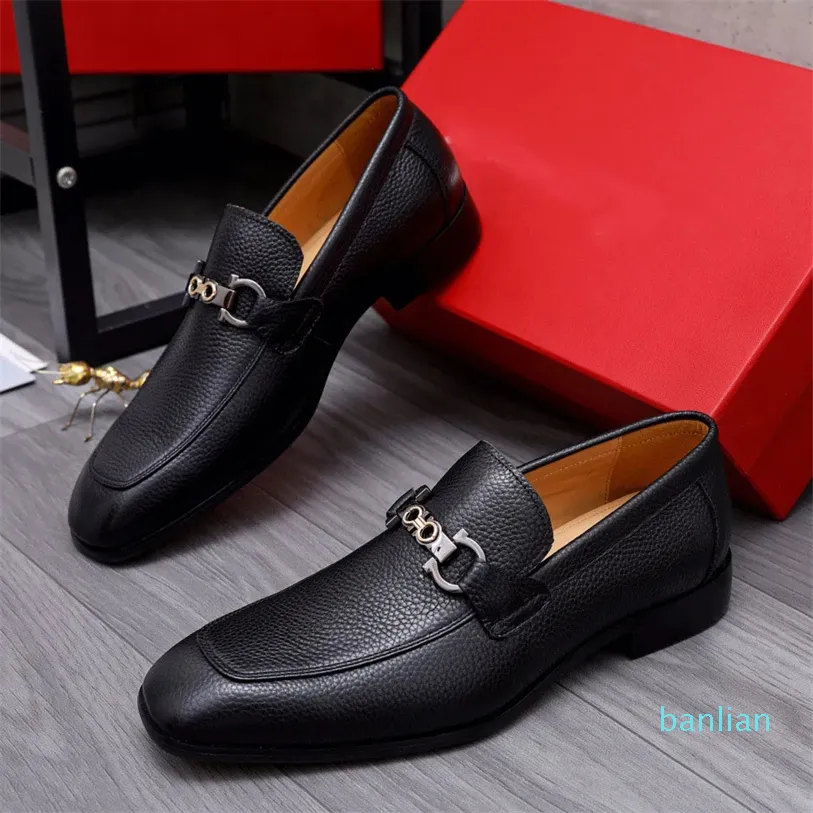 Mens Designer Dress Shoes Gentlemen Fashion äkta Leather Business Oxfords Man Walking Casual Comfort Loafers Storlek 38-44