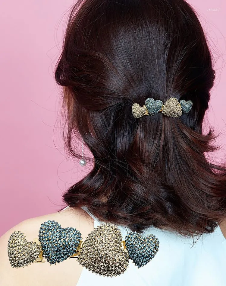 Fermagli per capelli CHIMERA Vintage Strass Cuore Barrettes Gioielli di lusso coreani per donna Pin di cristallo glitterato da donna