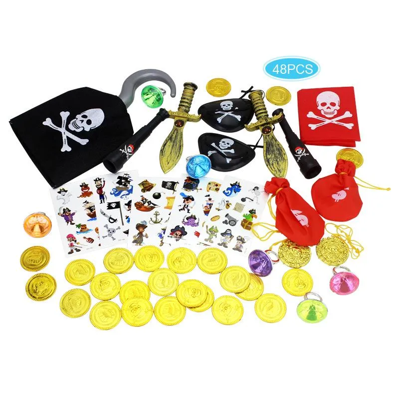 Party Favor 48pcs Kids Pirate Set Toys Masquerade Decoration Props Telescope Tattoo Stickers For Birthday Supplies