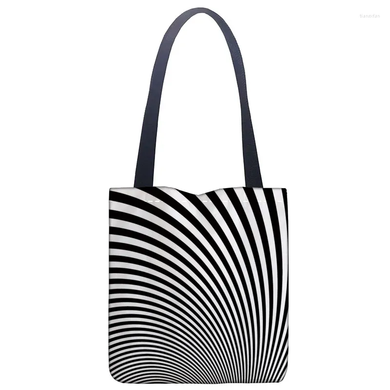 Abendtaschen Tasche 2023 Schwarz-Weiß-Muster Handtasche Modedruck Weiche offene Tasche Casual Tote Doppelter Schultergurt für Frauen Student