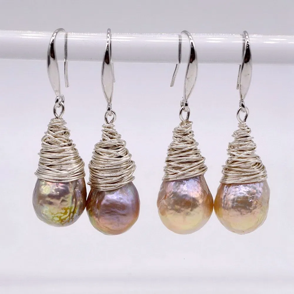 Dangle żyrandol Rainbow Pearl Kolczyki Naturalny kolor Naturalny Perł 925 Kolczyki srebrne ręcznie robione barokowe wisiorki Pearl Kolczyki 230413