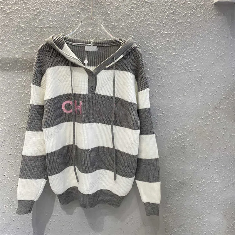 Sudadera con capucha para mujer Jumper Diseñador Mujeres Suéter Clásico Patrón de rayas Decoración Moda Casual Manga larga con capucha Suéteres de punto Ropa para mujer