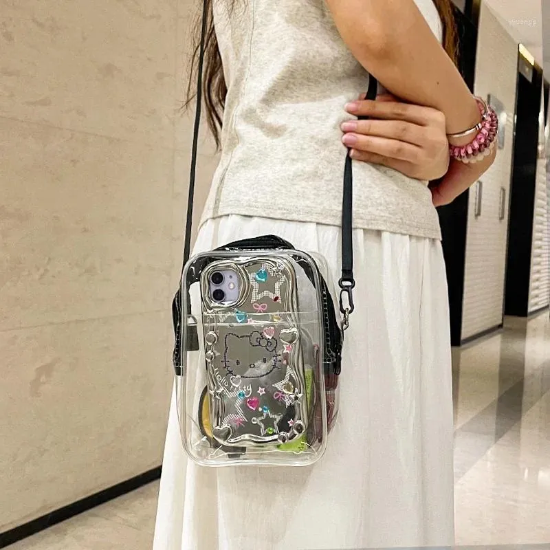 Kozmetik çantalar Taşınabilir şeffaf net telefon çantası çapraz gövde omuz kayış fermuarlı su geçirmez moda gündelik kese