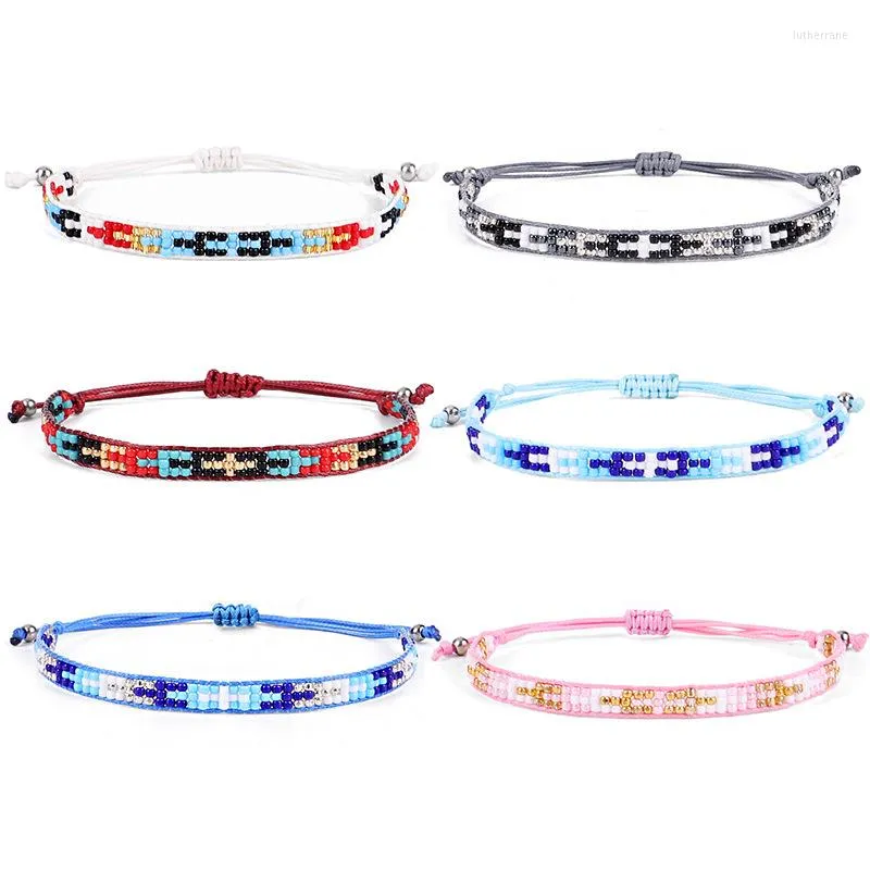 Bedelarmbanden Japan Miyuki glaszaad kralen kruisen Korea gewaxte touw handgemaakte armband vrouwen mannen schuif knoop verstelbare geweven sieraden